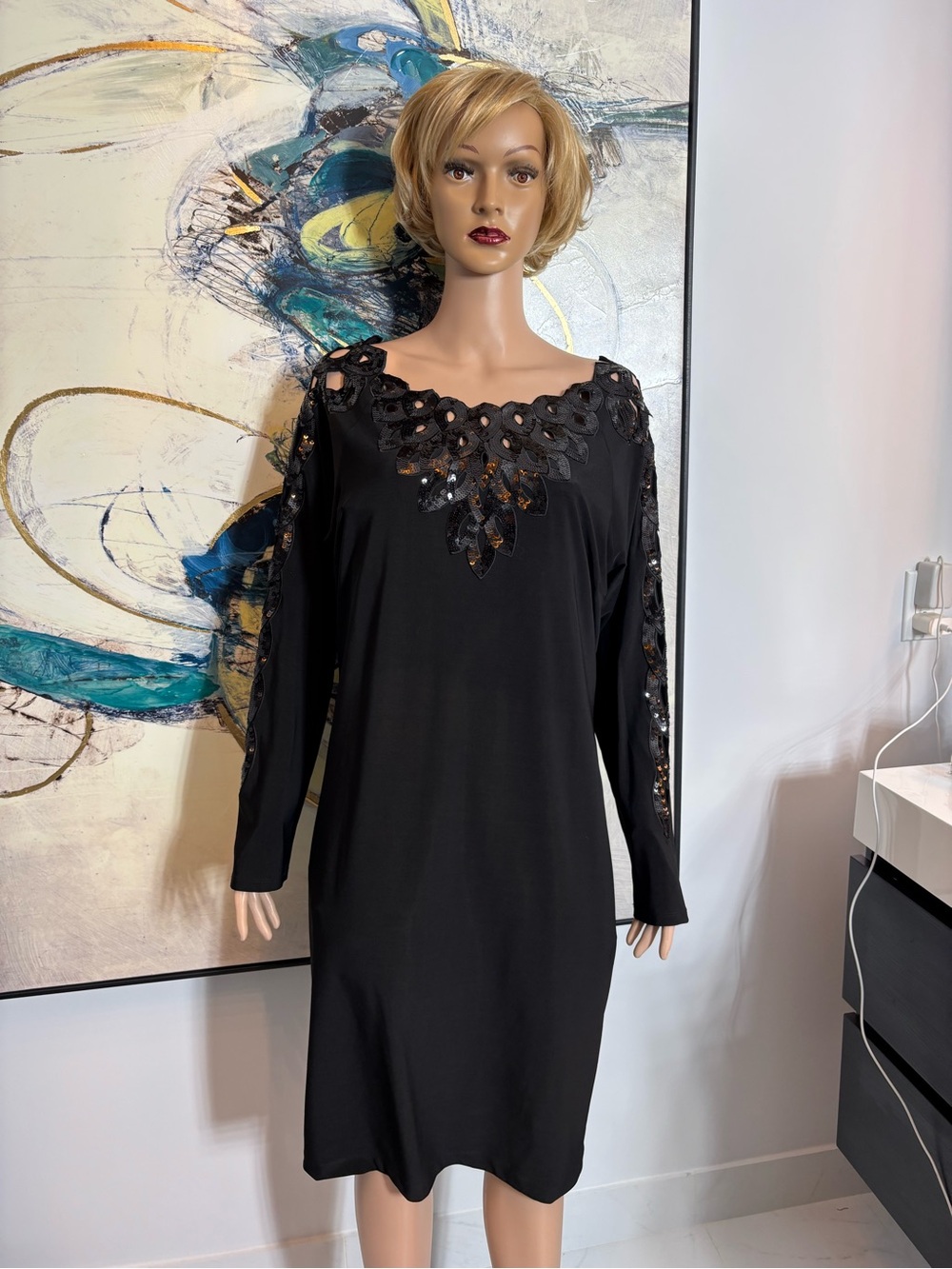 cleo Black Long Sleeve Embellished Cocktail Dress - Picture 2 of 15
